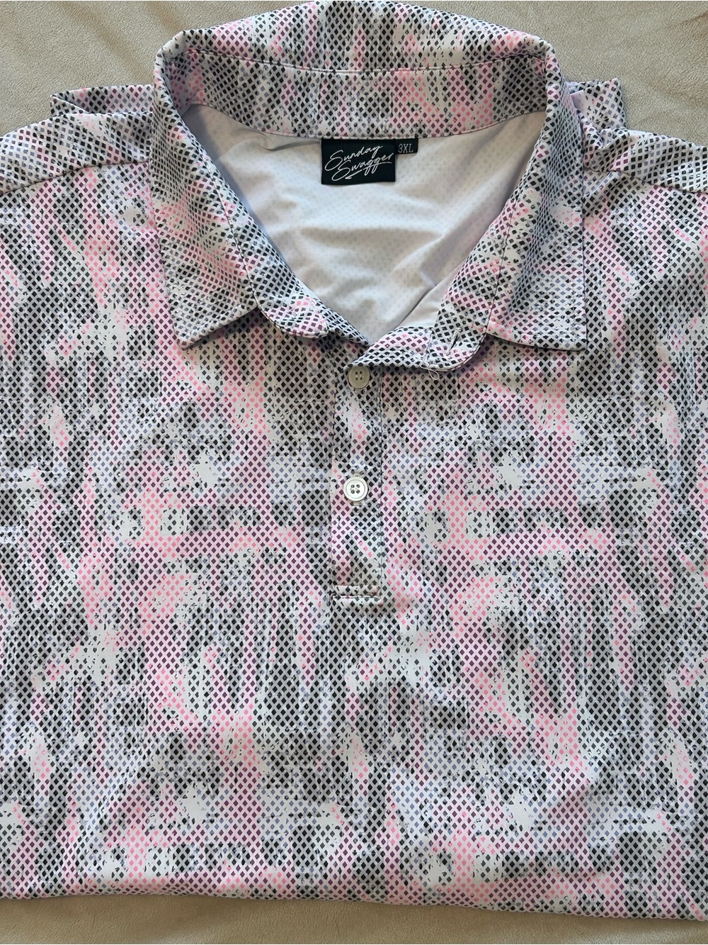 Sunday Swagger Golf Polo 3XL Pink Gray Reboot Abstract Performance Stretch